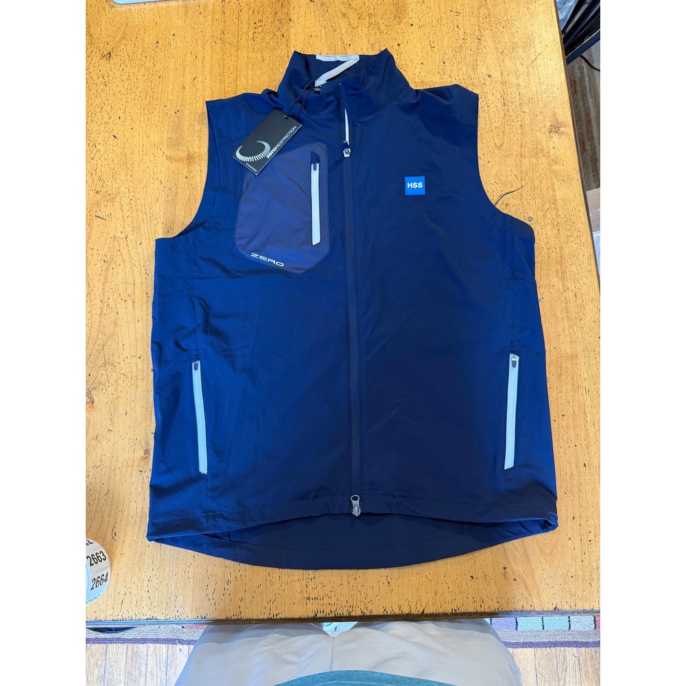 New Zero Restriction Woven Vest Size MED Mens Navy Full Zip Golf Performance